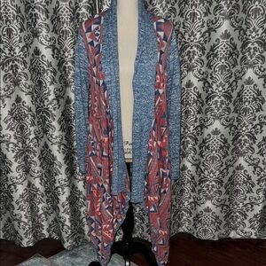 Lucky Brand Red Blue Geometric Pattern Cardigan